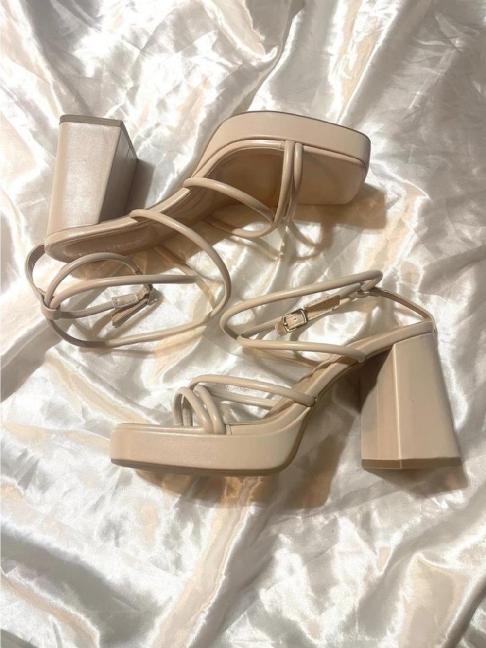 Y2K Cream Platform Strappy Heels 🤍✨